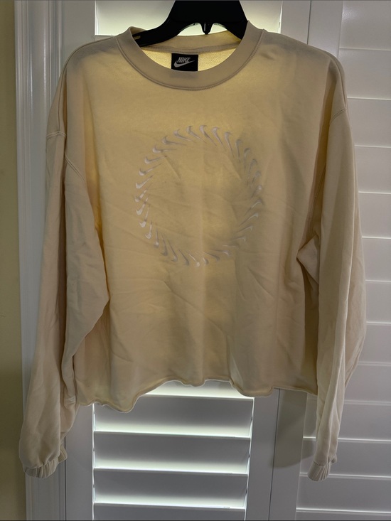 Nike Tops - Nike Cream Crewneck Sweatshirt with Subtle Reflective Swoosh Circle